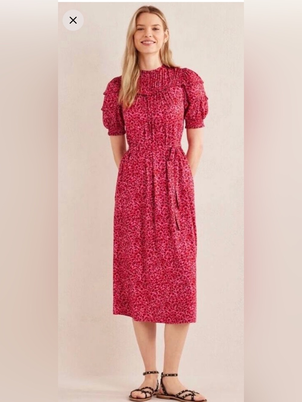 Boden Bright Pink Floral-Print Short Sleeve Dress